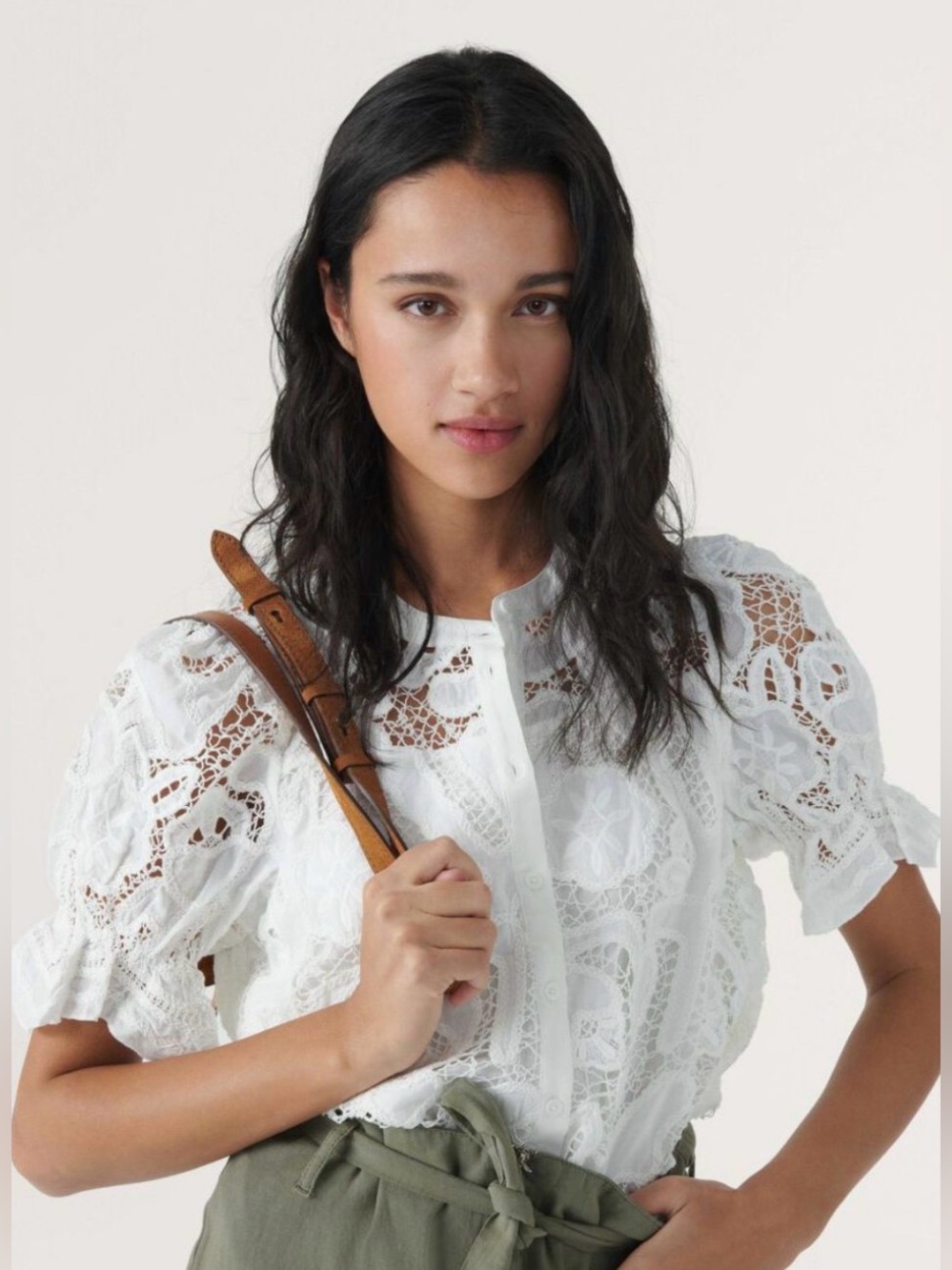 Sea New York White Lace Button-Front Women's Top